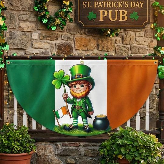 Saint Patrick’s Day Leprechaun Non-Pleated Fan Flag