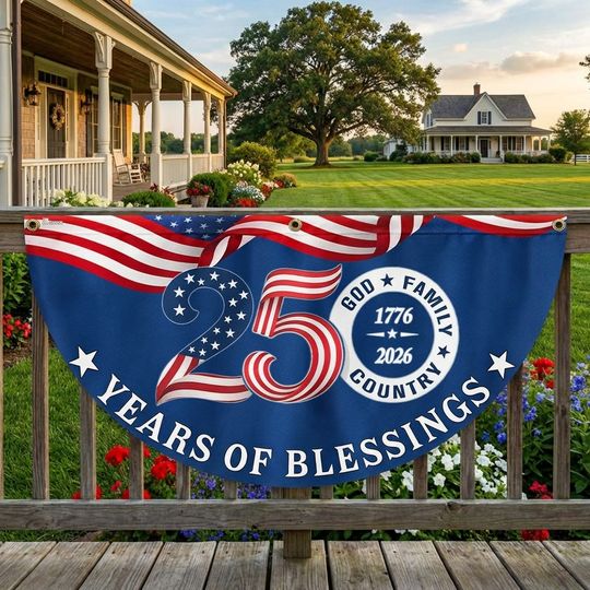 Patriotic American Flag God Family Country, 250 Years of Blessings Fan Flag Decor