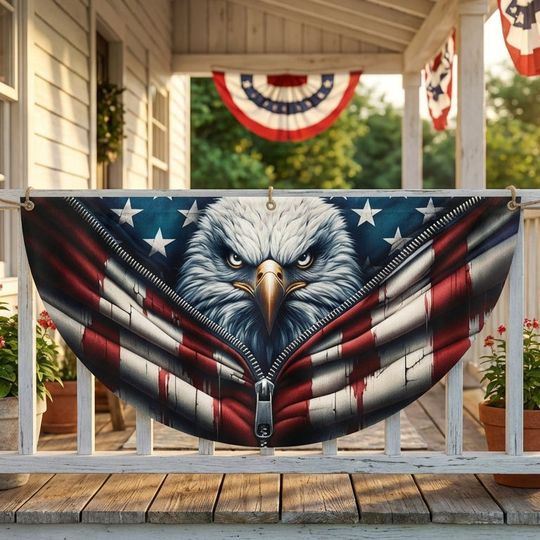 American Flag - Freedom Patriotic Eagle Bunting Non-Pleated Fan Flag 3-Day Shipping