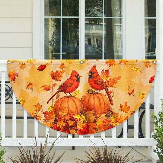 Welcome Fall Cardinals Autumn Leaves Pumpkin Fall Non-Pleated Fan Flag