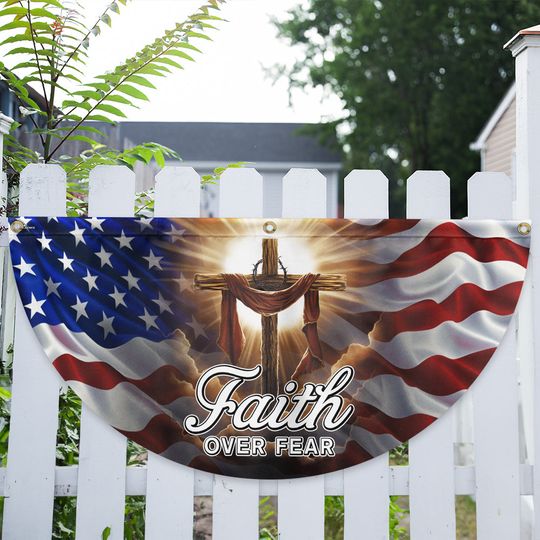 Christian Cross Jesus Christ Faith Over Fear Non-Pleated Fan Flag