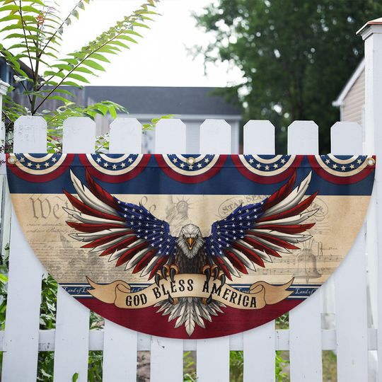 Flagwix American Flag - God Bless America Patriotic Eagle Non-Pleated Fan Flag