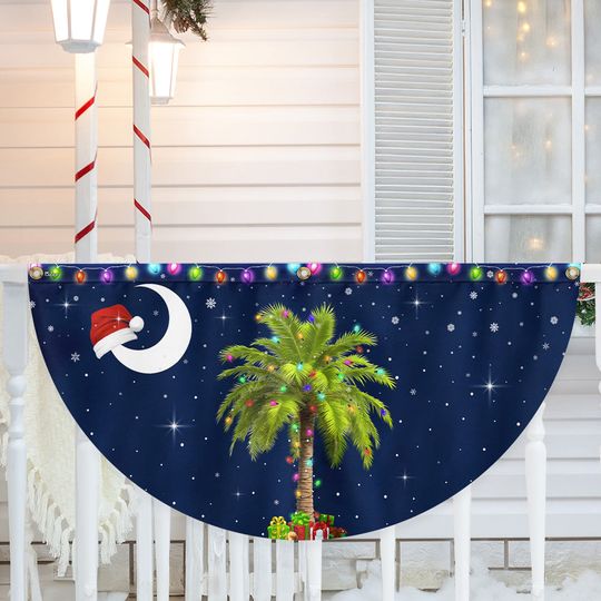 South Carolina Christmas Palm Tree Non-Pleated Fan Flag  3-Day Shipping