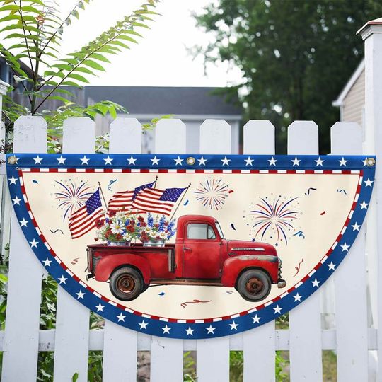 Flagwix American Flag - Patriotic Red Truck 4th Of july Independence Day Non-Pleated Fan Flag