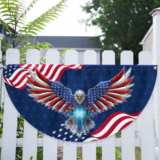 Flagwix American Flag - Patriotic Eagle with Christian Cross American Non-Pleated Fan Flag