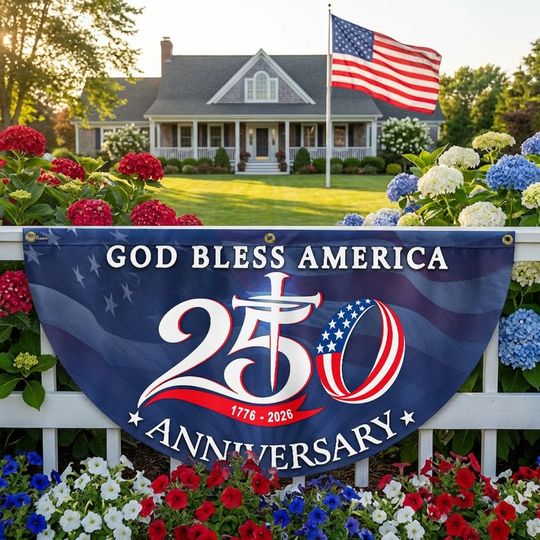 Patriotic God Bless America 1776 2026 Flag, 250 Years Fan Flag Decor