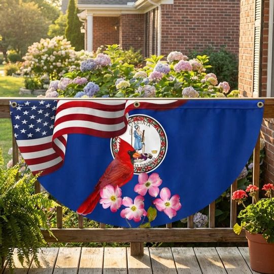 Virginia State Cardinal and Dogwood Flower Non-Pleated Fan Flag 3-Day Shipping