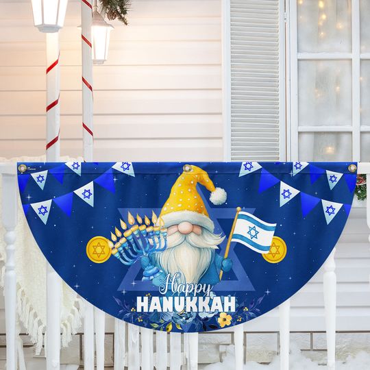Happy Hanukkah Gnome Fan Flag - Non-Pleated Jewish Holiday Décor  - 3-Day Shipping