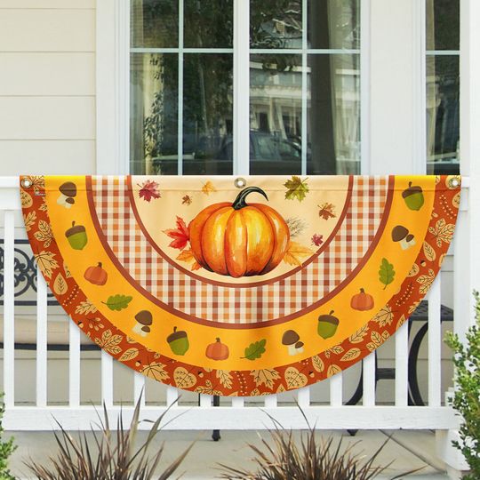 Fall Flag Pumpkin Thanksgiving Non-Pleated Fan Flag