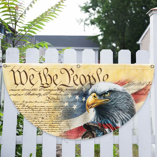 Flagwix American Flag - Happy 4th Of july, We The People. Patriotic American Eagle Non-Pleated Fan Flag