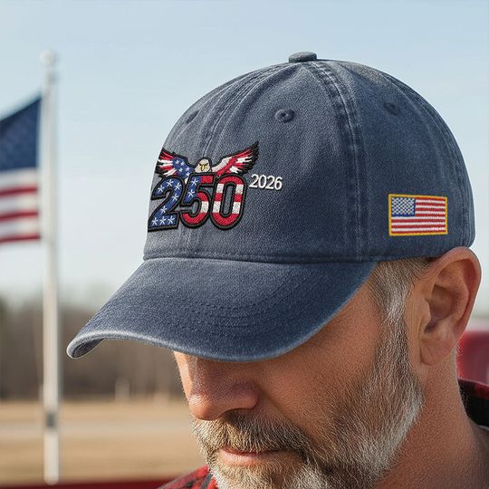 250th Anniversary Washed Cap with Embroidered Eagle Flag
