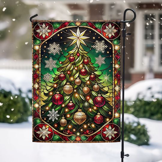 Stained Glass Christmas Tree Flag