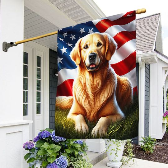 Patriotic Golden Retriever Dog 4th Of july Flag