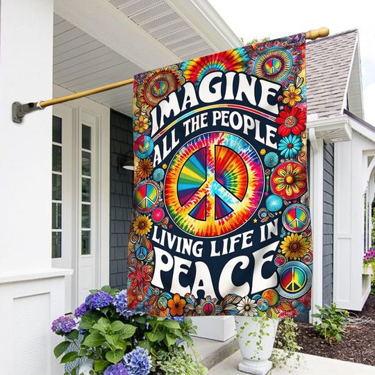 FLAGWIX  Hippie Imagine All The People Living Life In Peace Flag