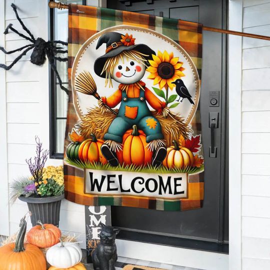 Fall Flag Happy Fall Y'all Scarecrow Harvest Pumpkin Flag