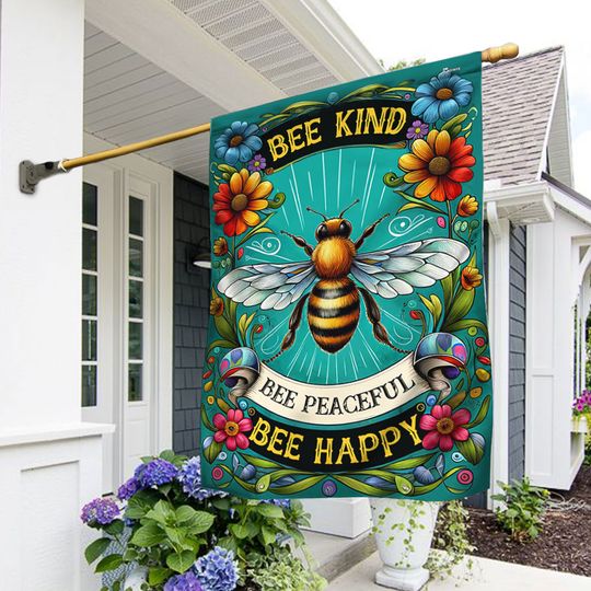 Hippie Flag, Bee Kind Bee Peaceful Bee Happy, Double Side Printed