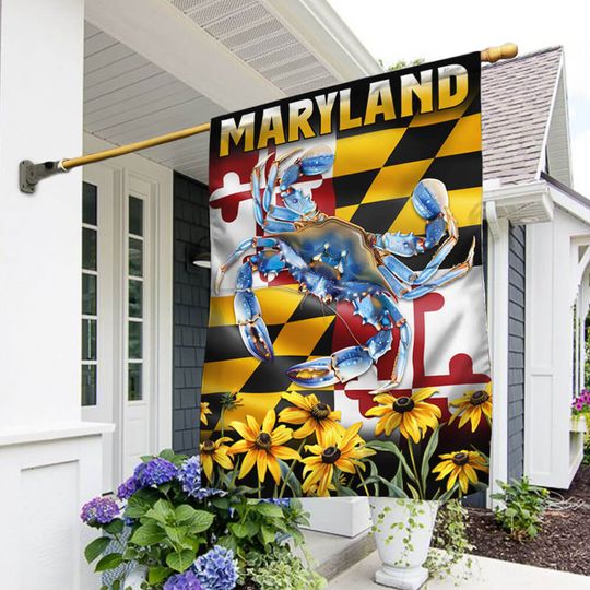 Maryland Blue Crab with Black-Eyed Susan Flowers Flag