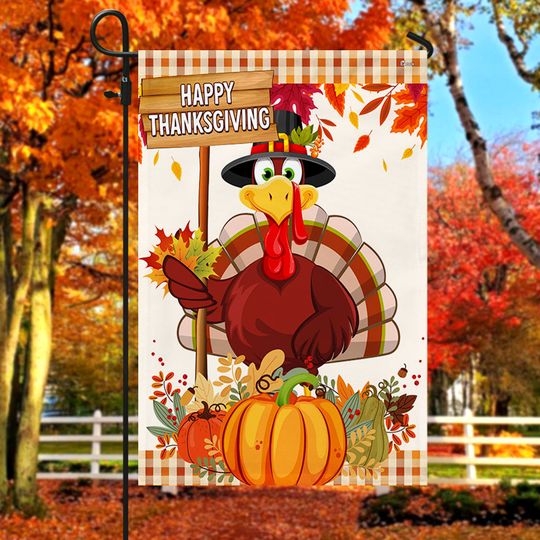 Turkey Happy Thanksgiving Flag