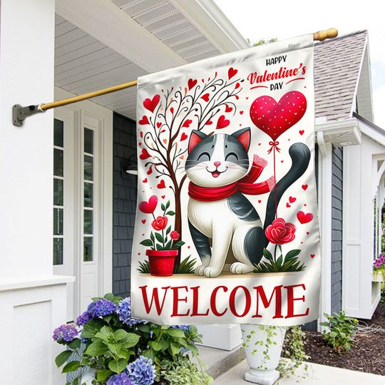 FLAGWIX  Cat Happy Valentine's Day Flag