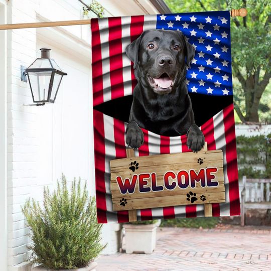 Black Labrador Dog Welcome American Flag TQN1135Fv1