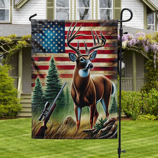 Deer Hunting American Flag