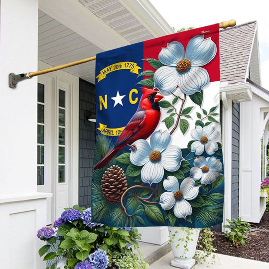 FLAGWIX North Carolina State Cardinal and Dogwood Flower Flag