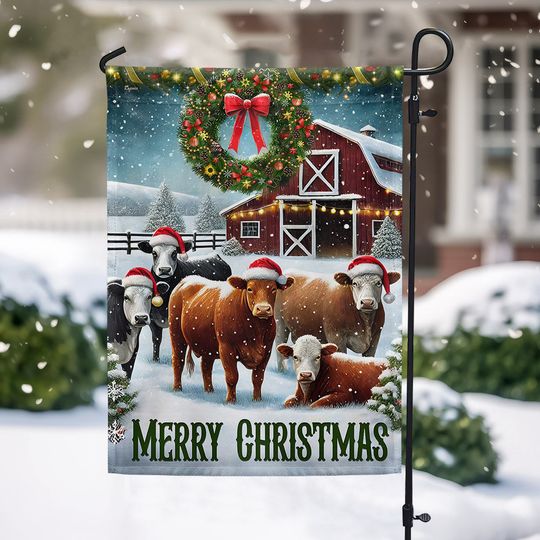 Cow Cattle Farm Christmas Flag