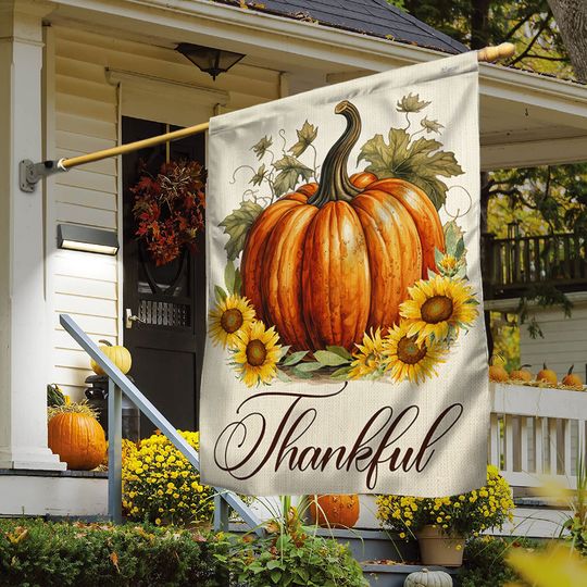Fall Thankful Pumpkin Thanksgiving Flag