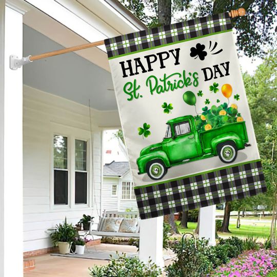 Shamrock Truck Happy St Patrick's Day Flag