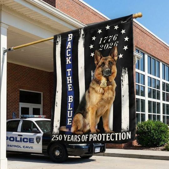 German Shepherd Thin Blue Line Flag, 250 Years of Protection US Flag