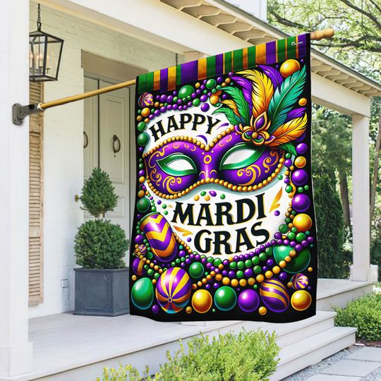 Happy Mardi Gras Flag, Louisiana Mardi Gras Purple Gold Green Decor