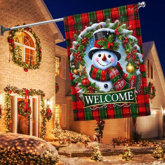 Snowman Christmas Welcome Holiday Winter Flag