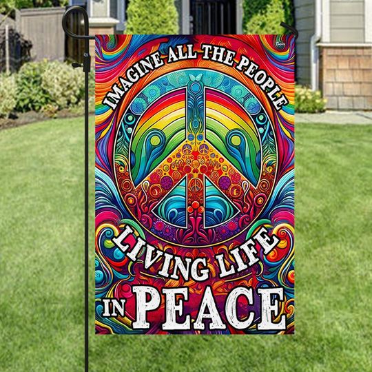 FLAGWIX Hippie Imagine All The People Living Life In Peace Flag 3-Day Shipping