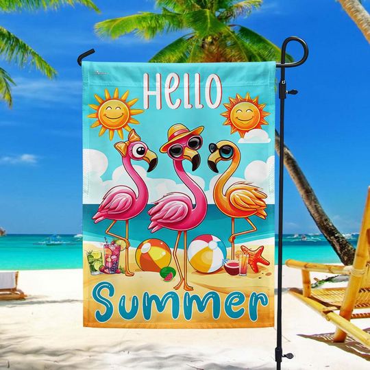 FLAGWIX Hello Summer Flamingos Flag