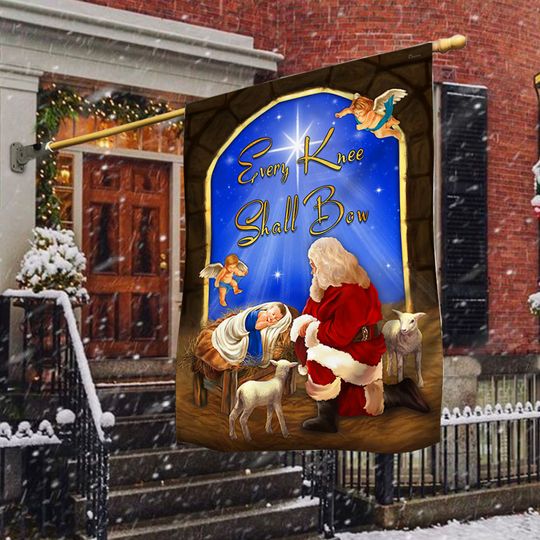 Every Knee Shall Bow Santa Claus Jesus Christmas Flag