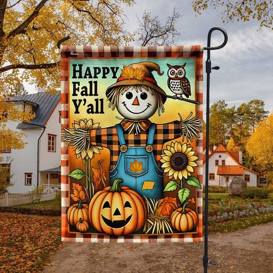 Autumn Scarecrow Happy Fall Y'all  Flag