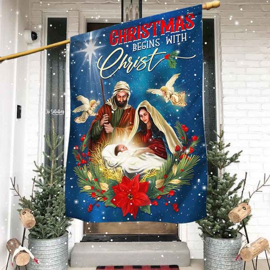 Christmas Begins With Christ Flag