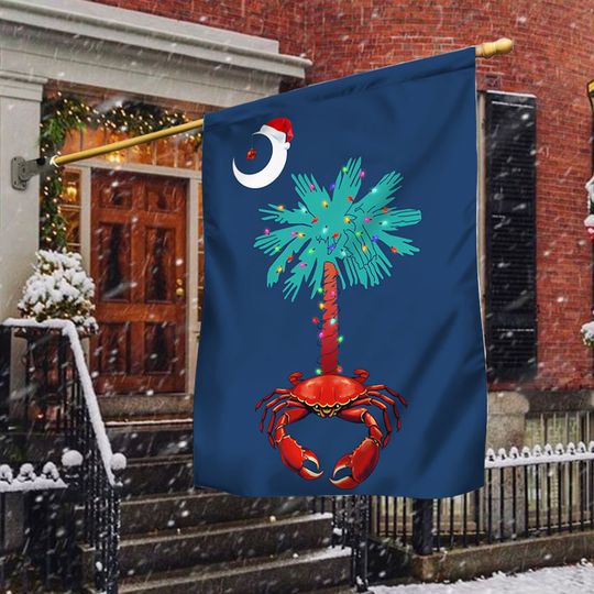 South Carolina Christmas Flag Palm Tree South Carolina Crab Santa Flag