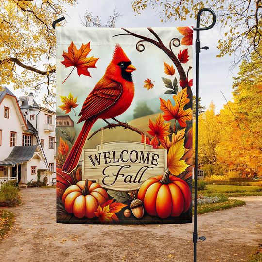 Cardinal Welcome Fall Flag