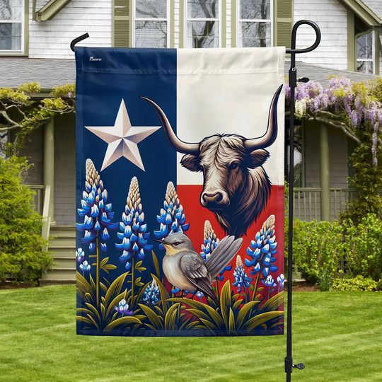 FLAGWIX  Texas Lone Star State Flag Longhorn Mockingbird and Bluebonnet Flag