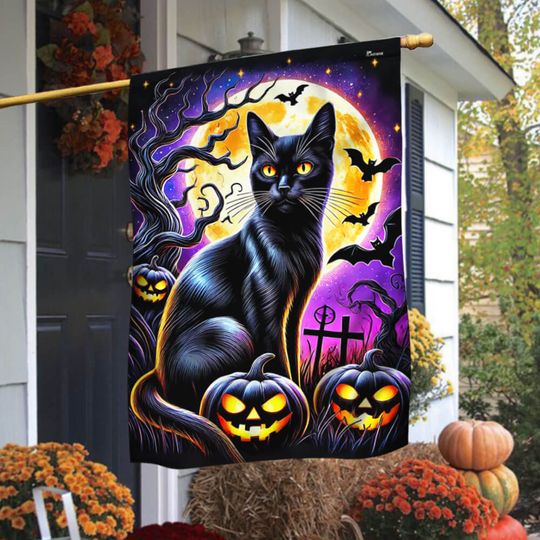 Black Cat Halloween Flag