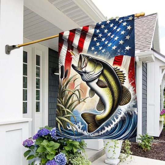 Bass Fishing American Flag