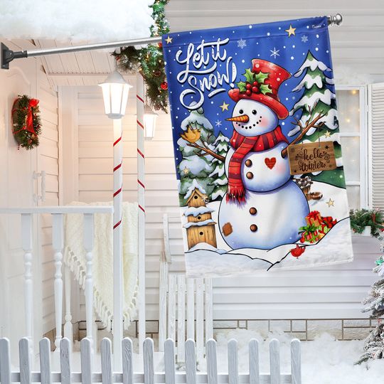 Christmas Let It Snow Snowman Hello Winter Flag