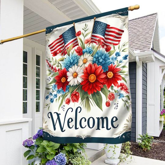 Flagwix American Flag - Patriotic Floral 4th Of july Welcome Flag