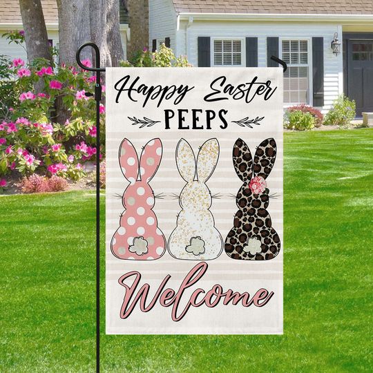 Easter Bunny Peeps Happy Easter Welcome Flag