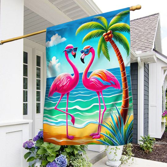 Pink Flamingo Tropical Summer Flag