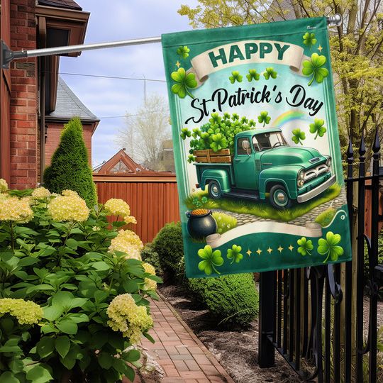 FLAGWIX  Shamrock Truck Happy St Patrick's Day Flag