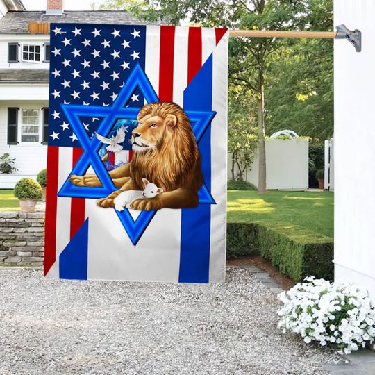 Jewish American Israeli  Lion Of Judah Star Of David Flag