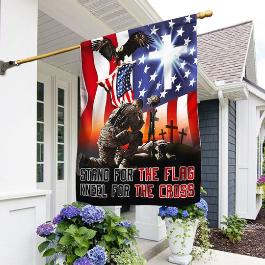 Memorial Day Veteran Stand For The Flag Kneel For The Cross Flag