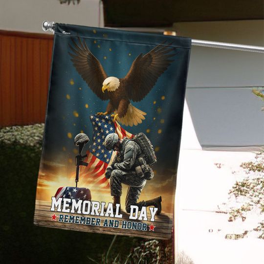 Veterans Day Eagle Kneeling Soldier Remember and Honor Flag